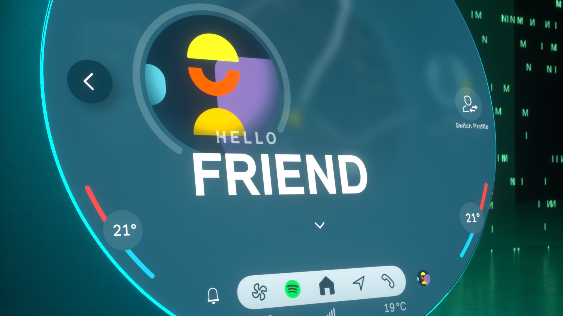 Display circolare MINI con il messaggio di benvenuto per il conducente